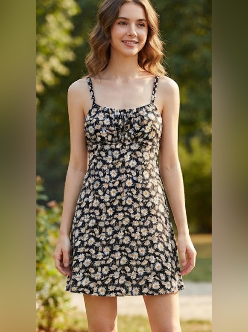 Wallflower Black Floral Sundress with Cream Daisies Size Small